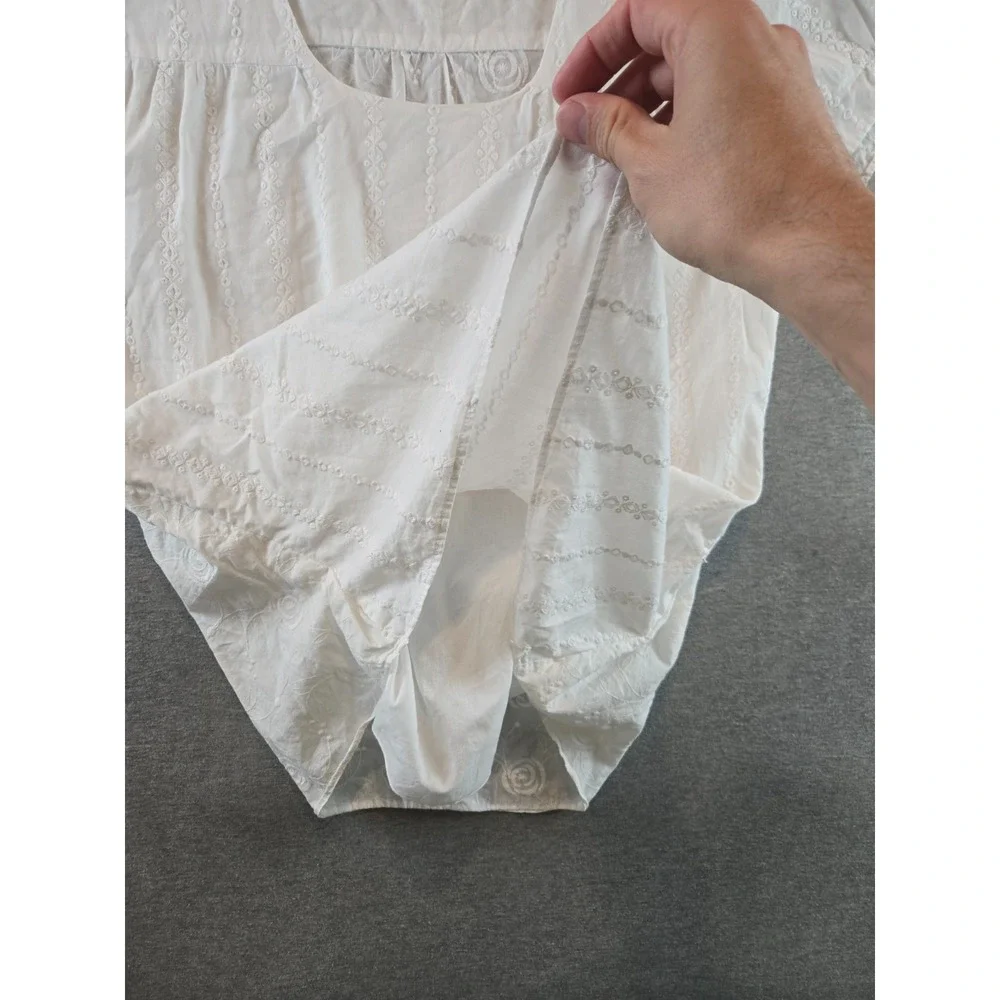 Kiyonna Top Womens 3‎ White Square Beck Embroidered Blouse Minimalist Lagenlook